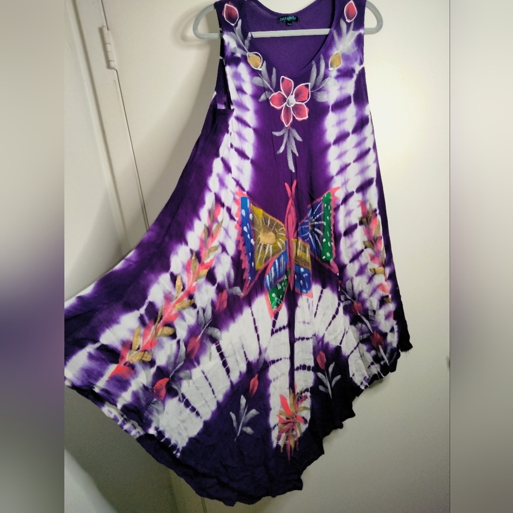 Bella Moda (Plus Size) Multicolored Tie Dye Butterfly & Floral Print Tank Dress